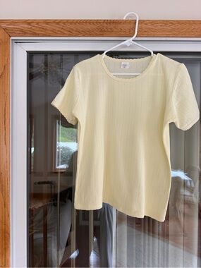LESET Pale Canary Yellow Short Sleeve Pointelle Knit Tee